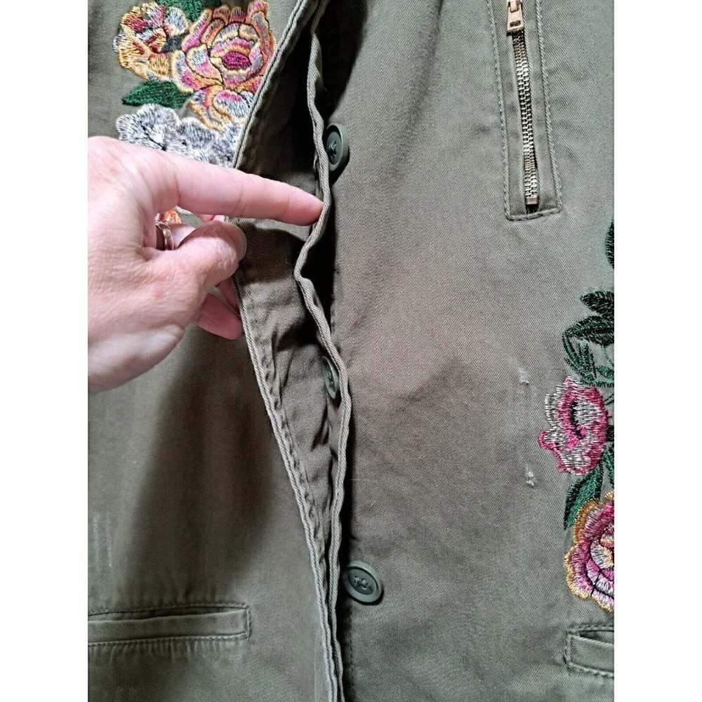 Charlotte Russe Green Flower Button Down Jacket Size L